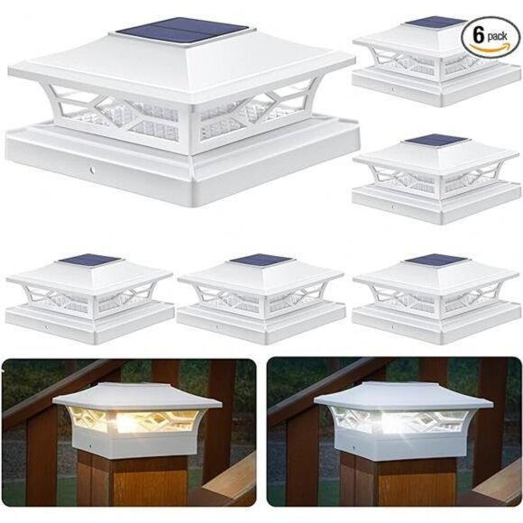 4x4 Post Solar Lights,6 Pack 2-Modes Bright Solar Post Cap Lights Auto On Off - Picture 6 of 6